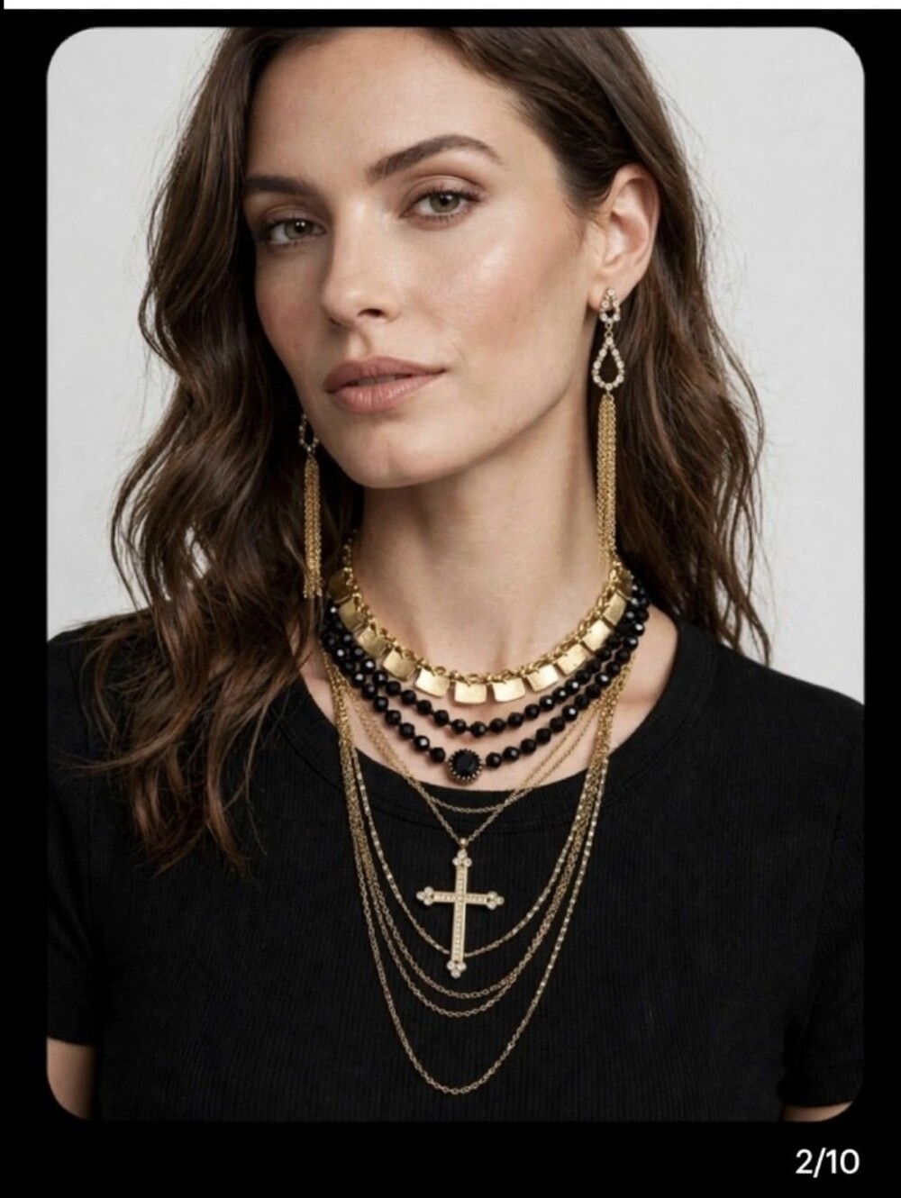 Gold-Tone Multi Necklace & Earring Set with Black Beads